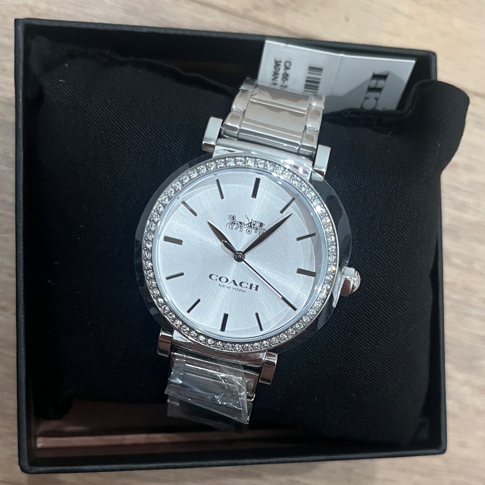 Coach Madison 14503577 Women's Silver Tone Diamond Bezel Watch- Brand New